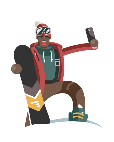 Characakture of snowboarder taking a selfie