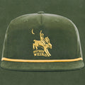 green and gold hat with a cowboy riding a bunny rabbit