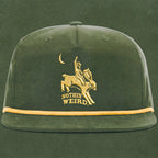 green and gold hat with a cowboy riding a bunny rabbit