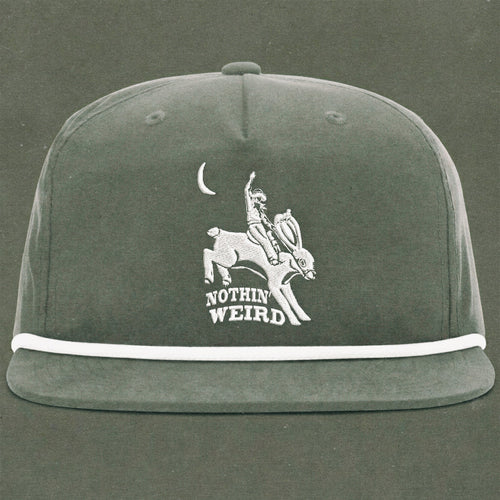 grey and white hat with a cowboy riding a bunny rabbit