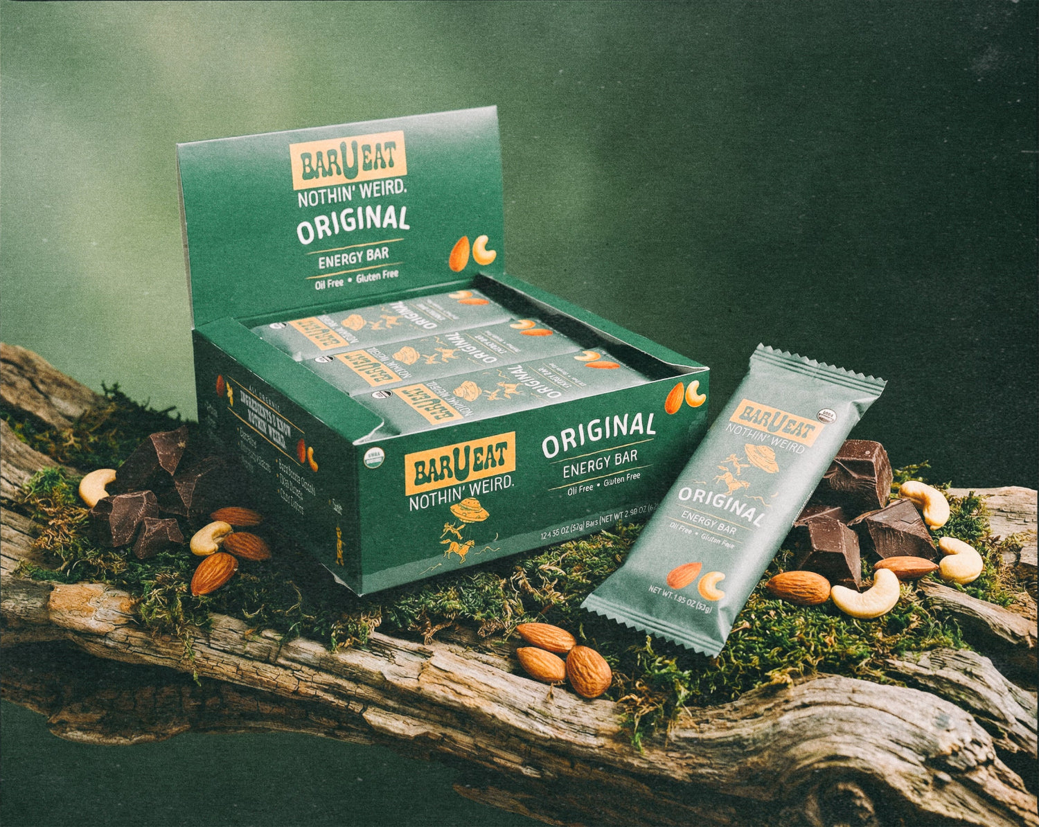 Box of barueat original individual bars on a natural background