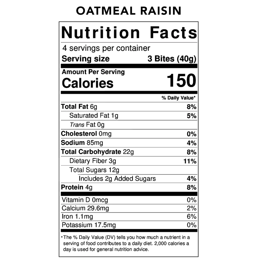 Oatmeal raisin nutrition facts for bites